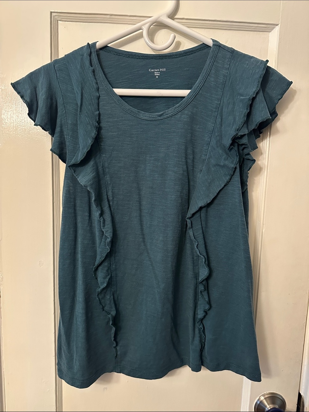 Garnet Hill Teal Ruffle Sleeve Women's Top - Medium